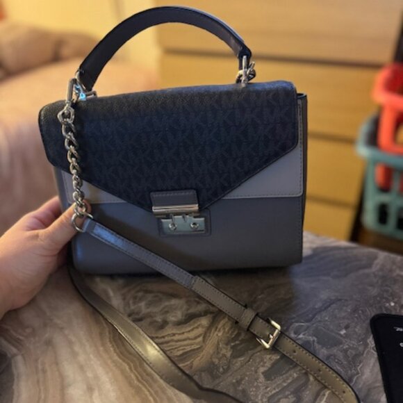 MICHAEL KORS Sloan Medium Leather Satchel Dark/Light Gray - Picture 1 of 3